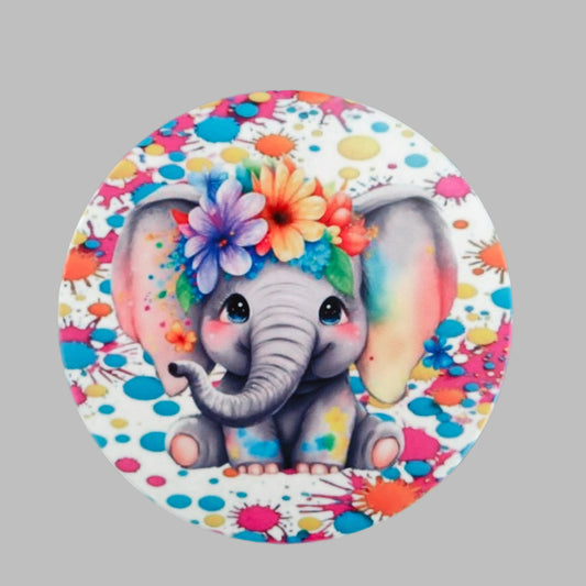 Coaster - Round ceramic coaster with elephant image