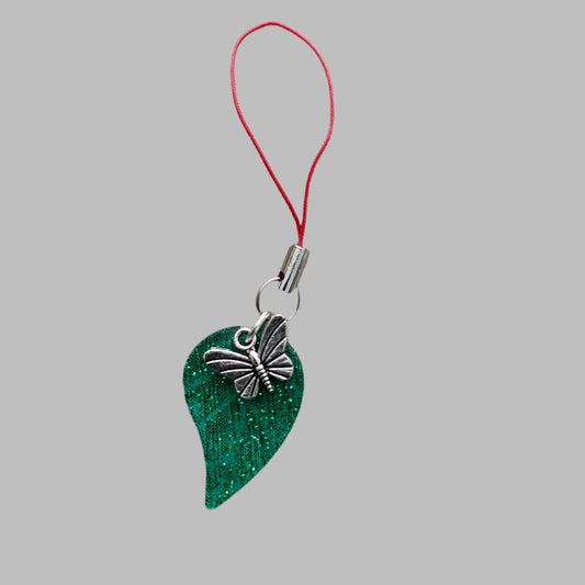 Phone charm - Resin leaf with butterfly charm
