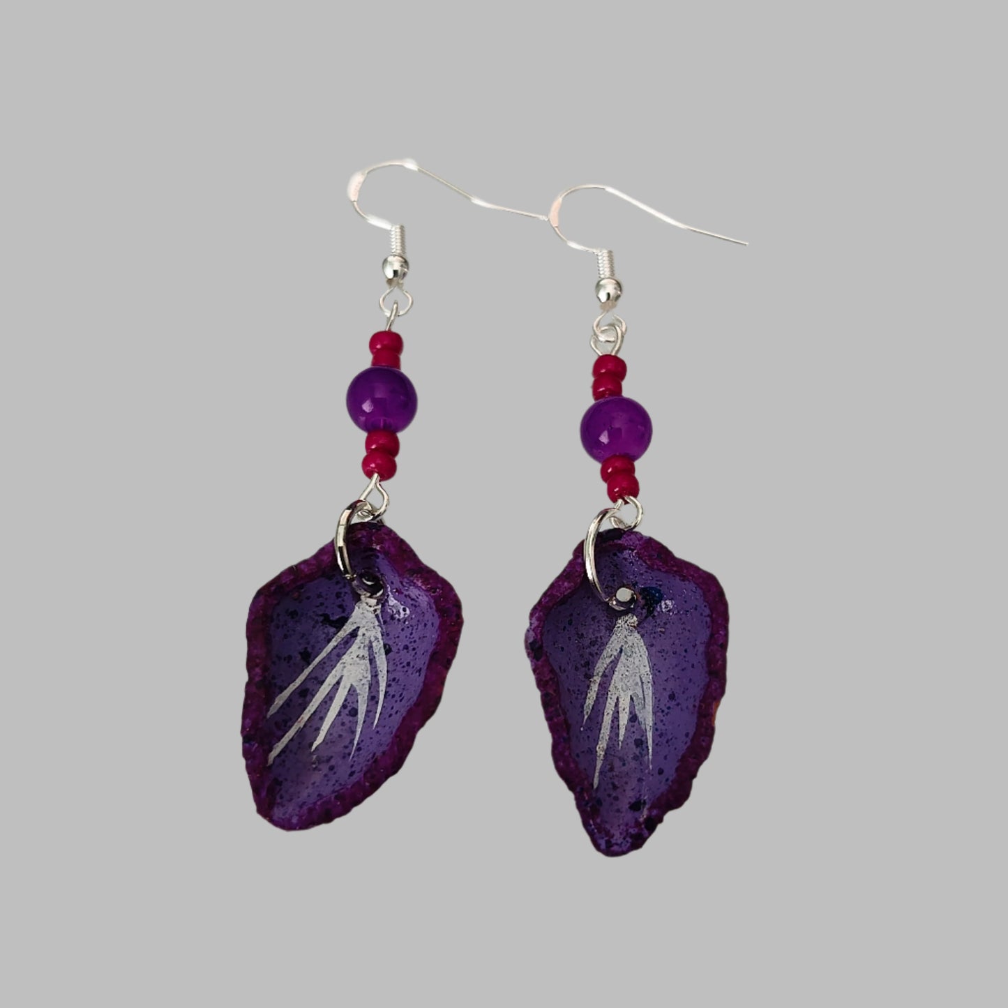 Earrings - Ceramic leaf with beads on silver hook