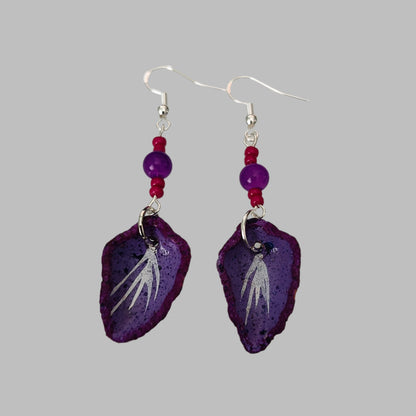 Earrings - Ceramic leaf with beads on silver hook
