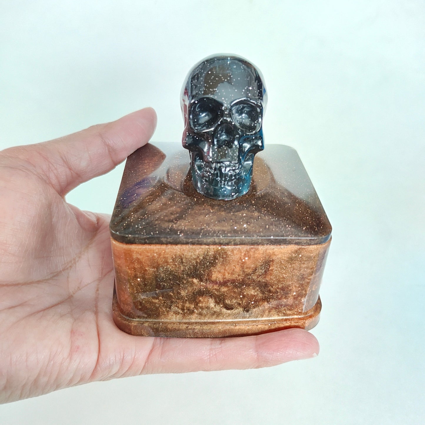Knickknack - Resin square trinket box with skull lid