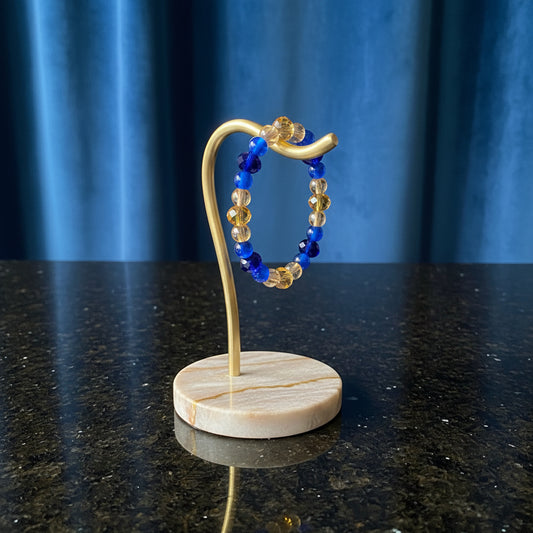 Bracelet - Elastic 6mm & 8 mm blue & gold glass beads