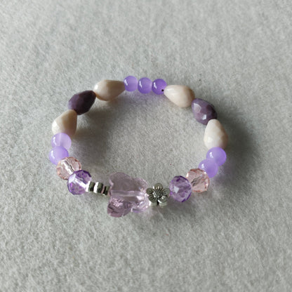Bracelet - Elastic Crystal butterfly bead with pink and purple beads and flower metal spacer beads