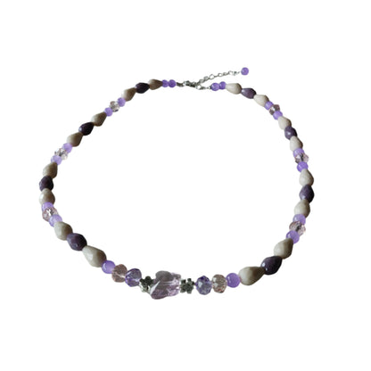 Necklace - 19.5 inches with crystal butterfly and glass beads and metal flower beads