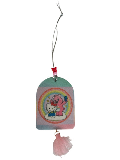 Car Ornament - Double sided round top rectangle pink care bear & Hello Kitty