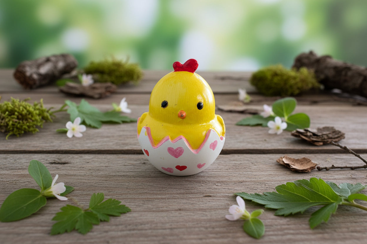 "Love Hatch" Resin Chick Figurine – Hand-Painted Ceramic-Style Knickknack