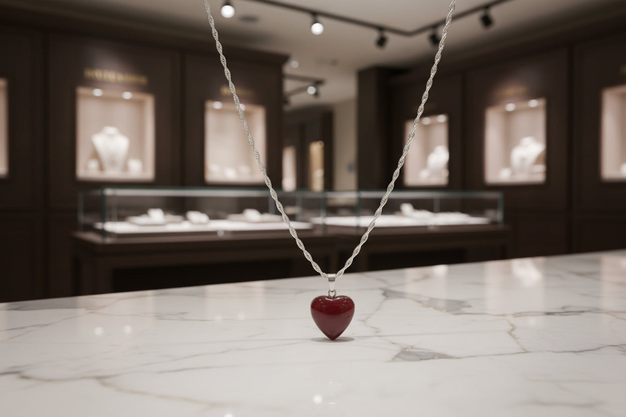 Necklace - 21 inches 925 silver twisted rope chain with natural stripe agate pendant heart shape charm