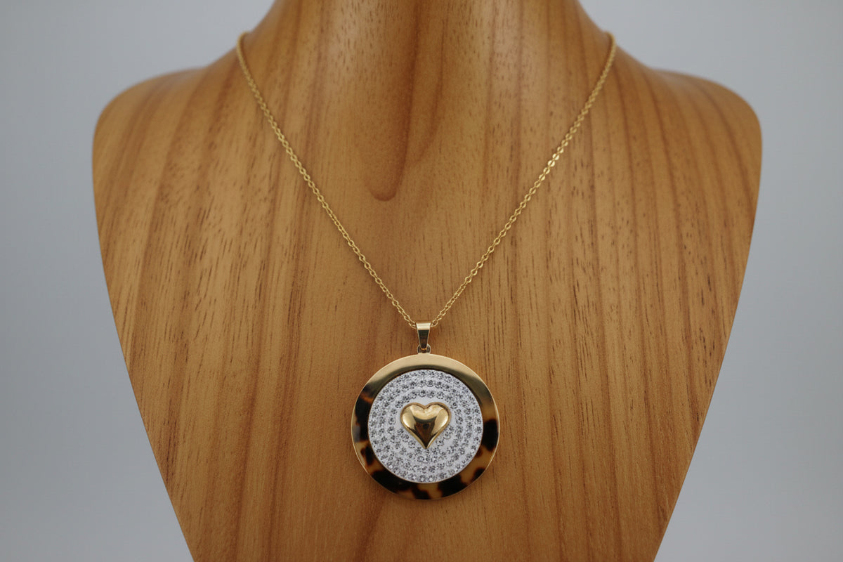 Necklace - Gold stainless steel circle with heart