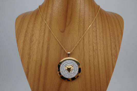 Necklace - Gold stainless steel circle with heart