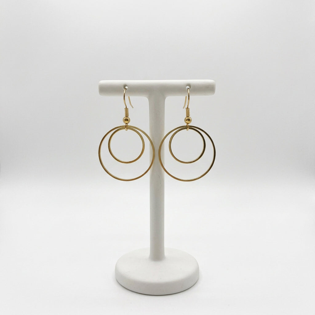Nested Double Circle Dangle Earrings – Modern Geometric Wire Hoops