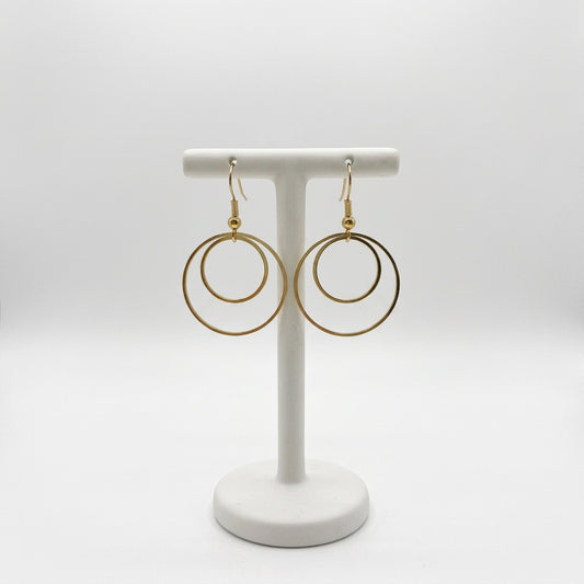 Nested Double Circle Dangle Earrings – Modern Geometric Wire Hoops