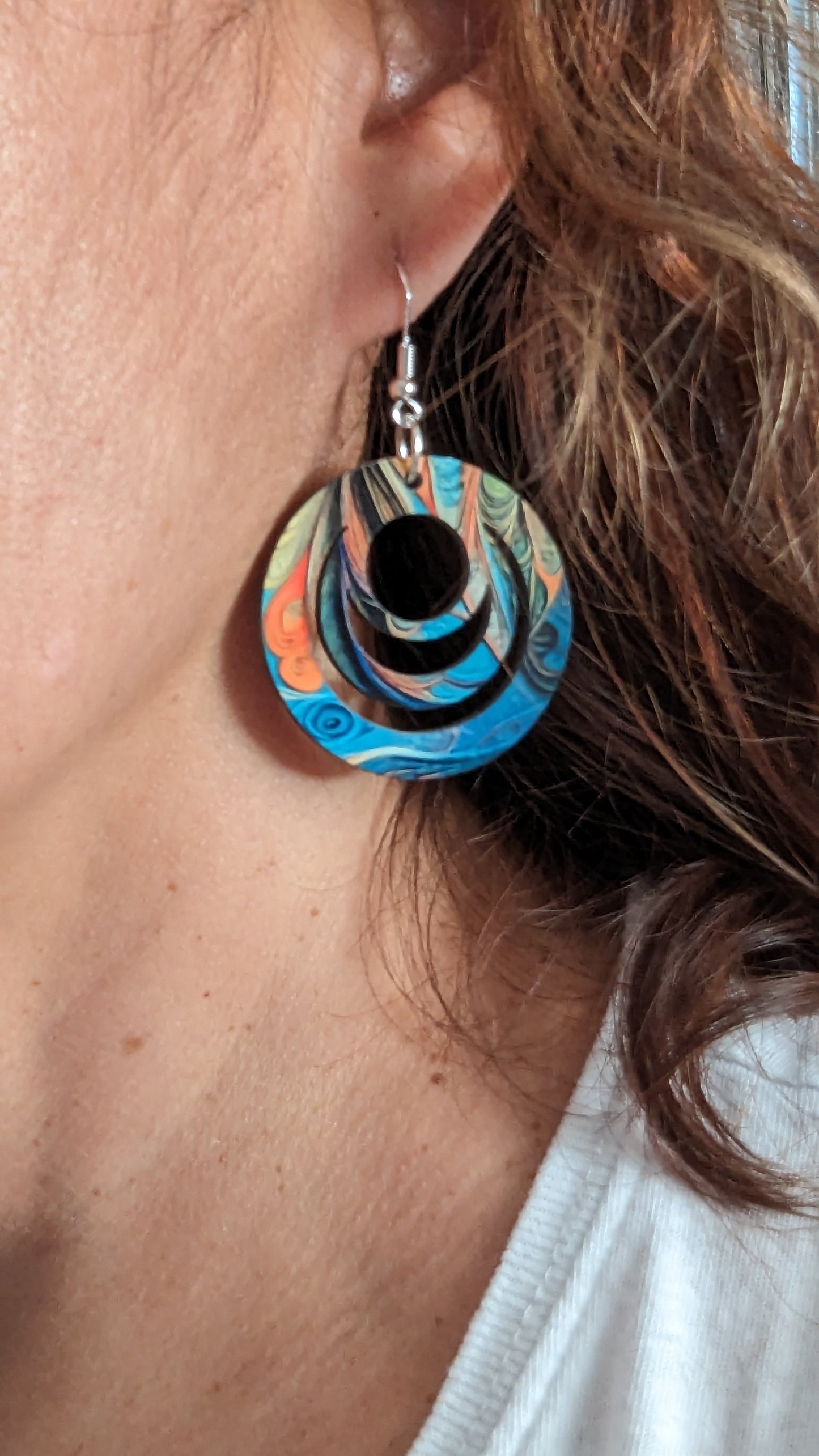 Earrings - Double sided sublimated hollow circle with abstract image on hook