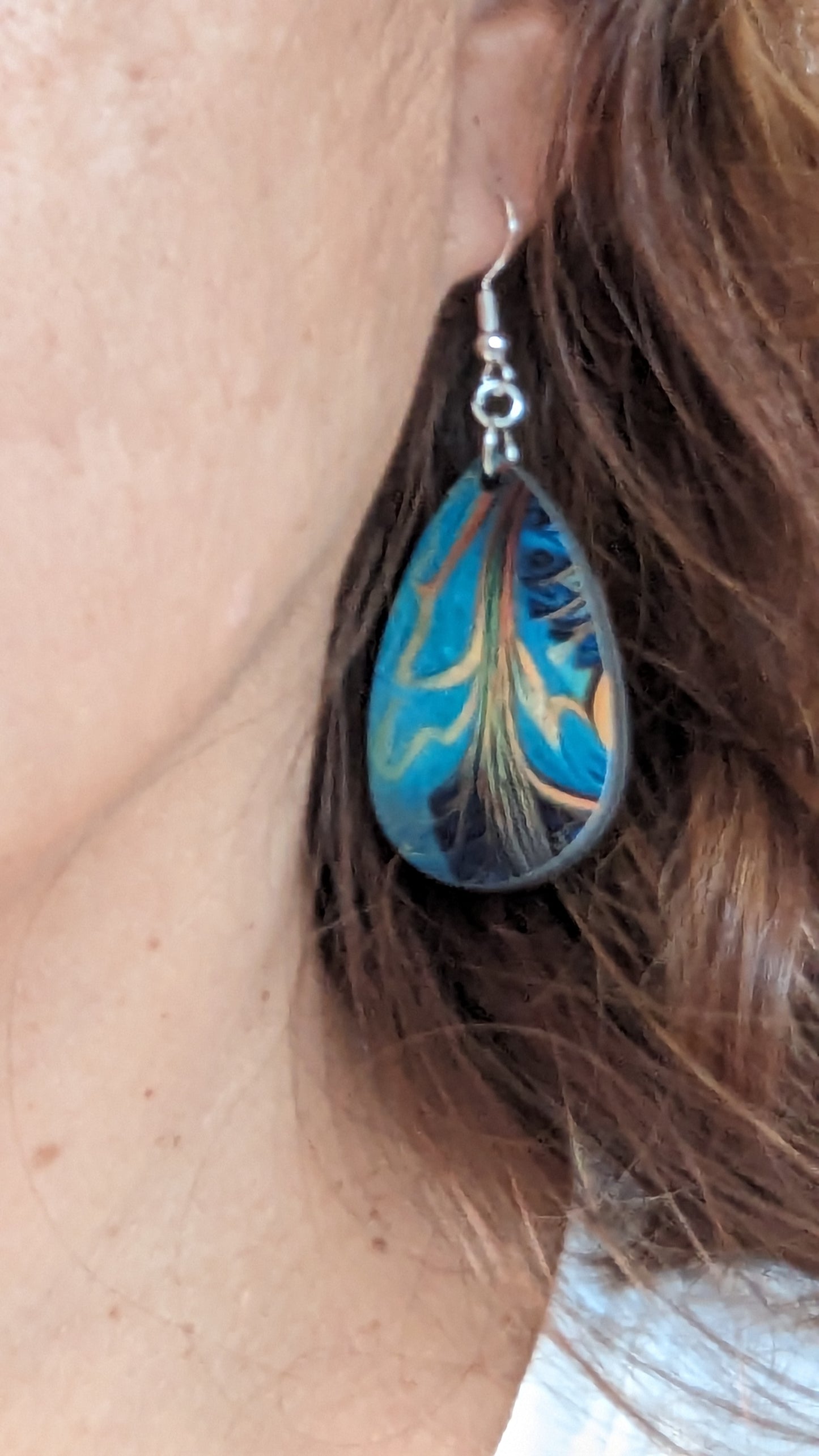 Earrings - Double sided sublimated abstract image on silver hook