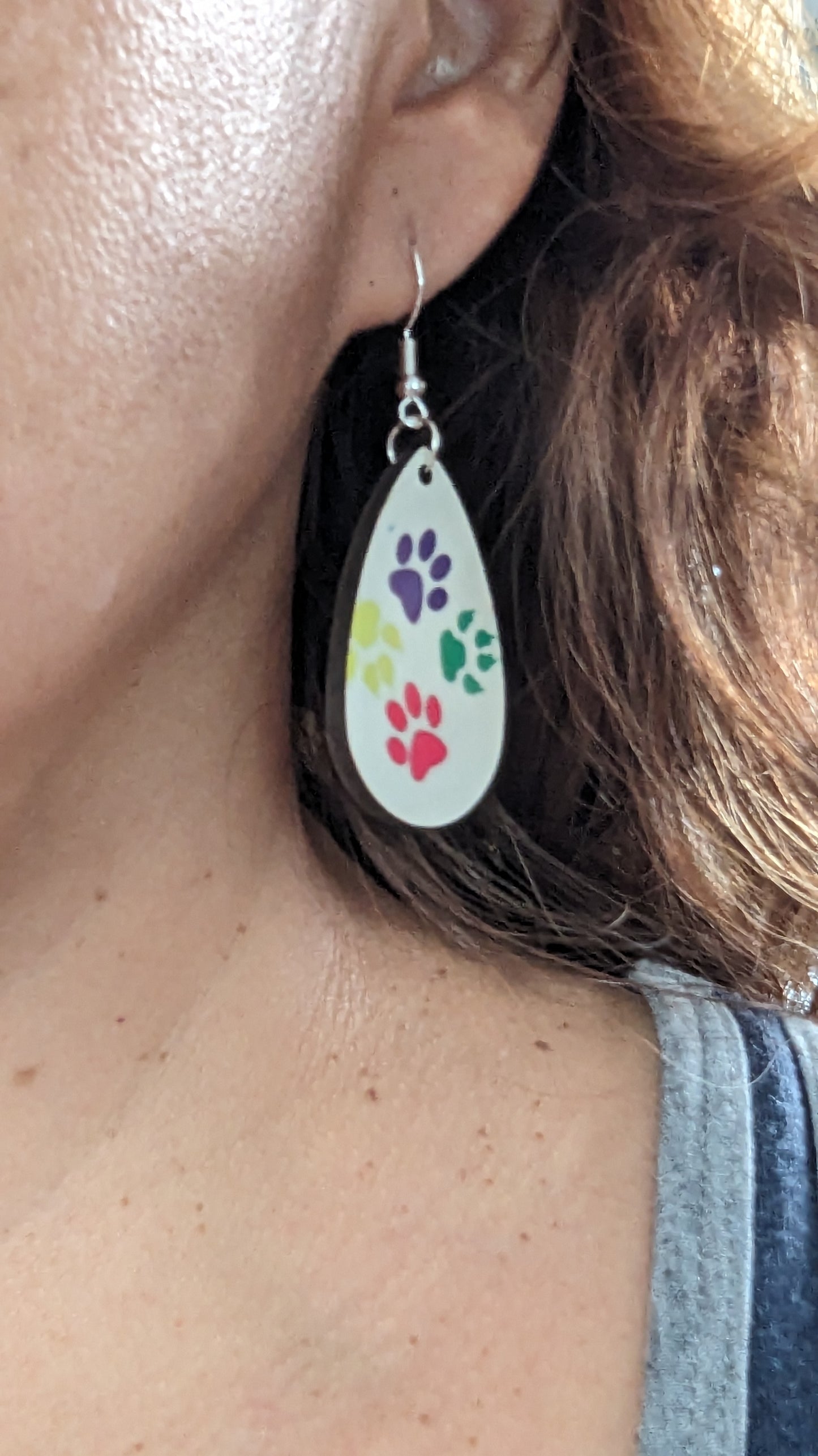 Earrings - Double sided sublimated paws on silver hook