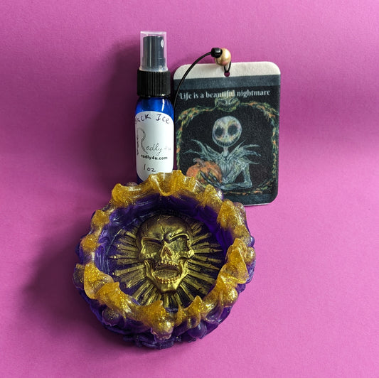 Gift Bundle - Skull trinket dish with car ornament and room/car spray