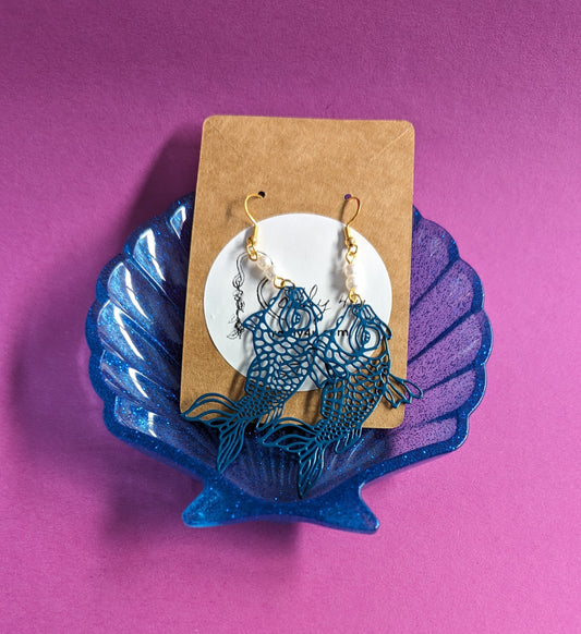 Gift Bundle - Coy fish earrings with seashell trinket dish