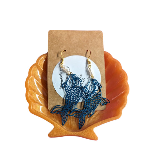 Gift Bundle - Coy fish earrings with seashell trinket dish