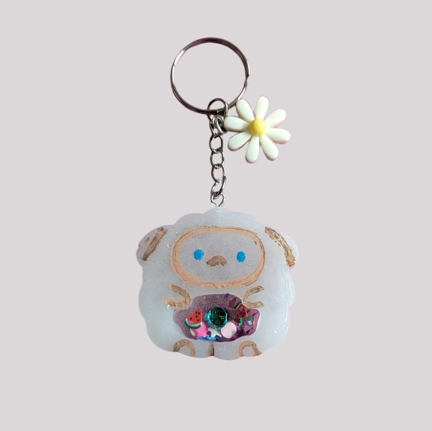 Keychain - Resin sheep with paris daisy charm