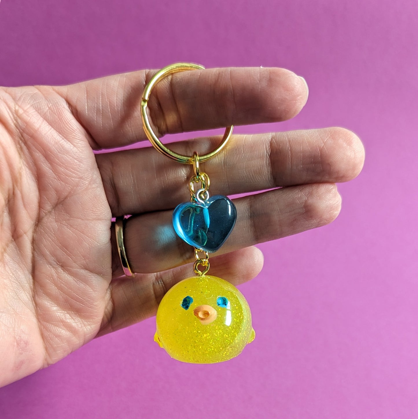 Keychain - Resin 3D chick with heart charm