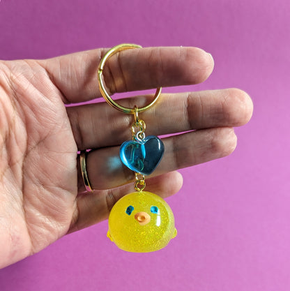 Keychain - Resin 3D chick with heart charm