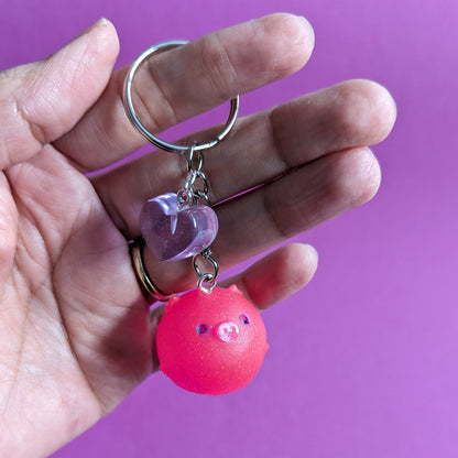 Keychain - Resin 3D pig with heart charm