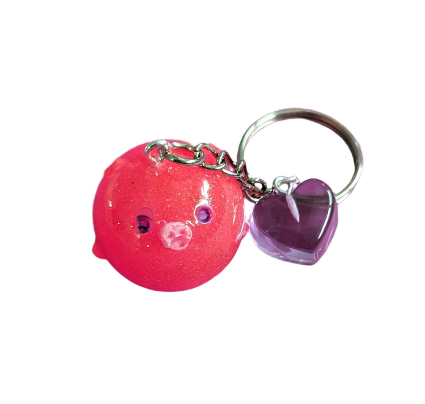 Keychain - Resin 3D pig with heart charm