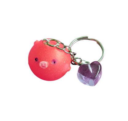 Keychain - Resin 3D pig with heart charm