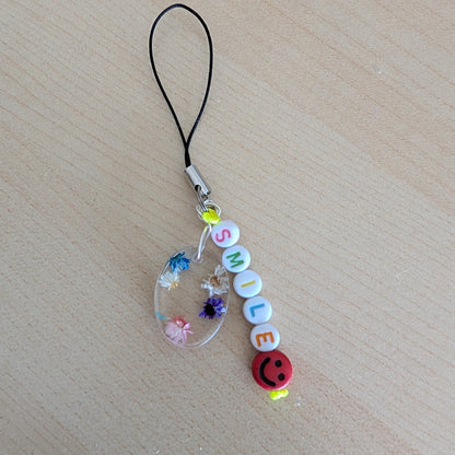 Phone charm - Resin charm with dried flowers and beads