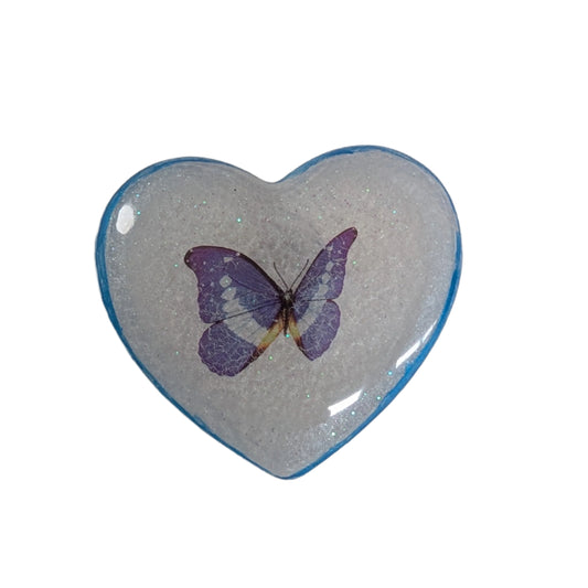 Pin - 3D resin heart pin with silver butterfly clutch