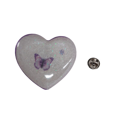 Pin - 3D resin heart pin with silver butterfly clutch