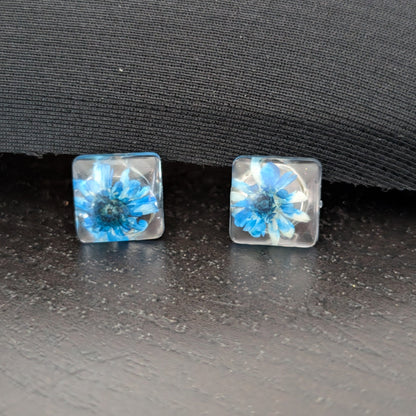 Earrings - Dried flowers Resin square studs