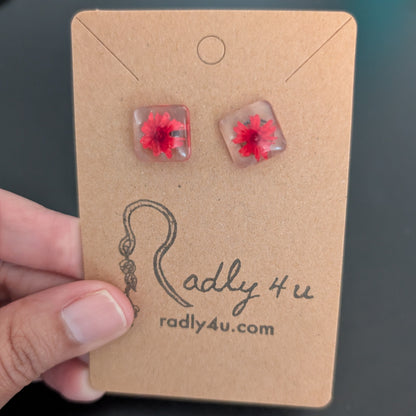 Earrings - Dried flowers Resin square studs