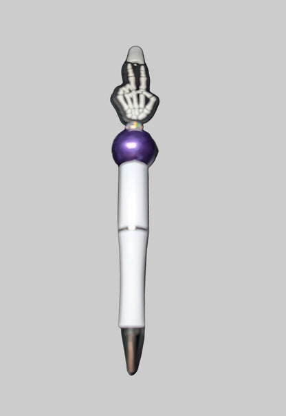 Pen -Peace skeleton hands silicon beaded acrylic pen (black ink)
