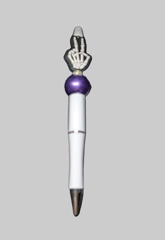 Pen -Peace skeleton hands silicon beaded acrylic pen (black ink)