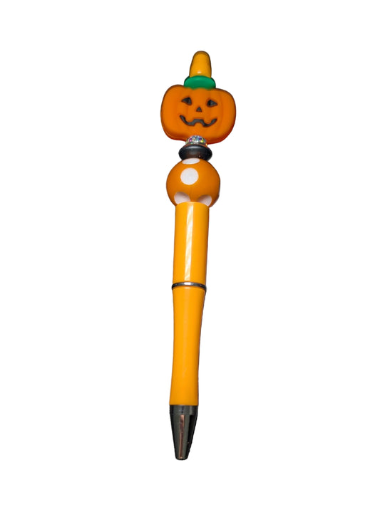 Pen -Pumpkin silicon beaded acrylic pen (black ink)