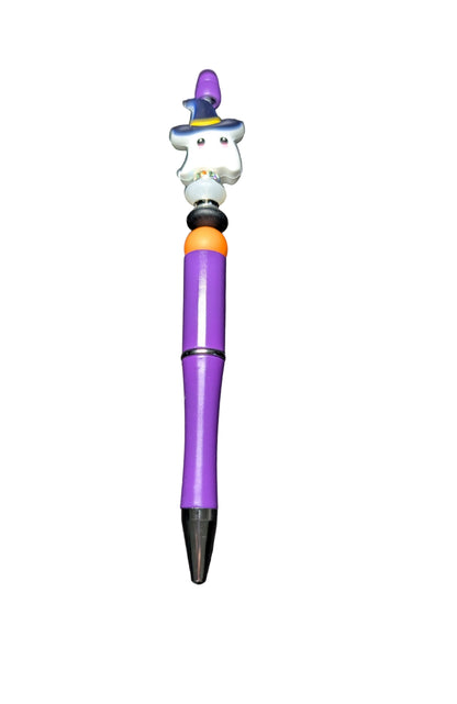 Pen -Ghost with hat silicon beaded acrylic pen (black ink)
