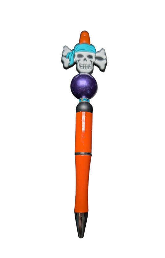 Pen - Bone Skull silicon beaded acrylic pen (black ink)