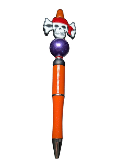 Pen - Bone Skull silicon beaded acrylic pen (black ink)