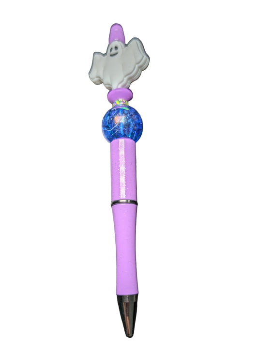 Pen -Ghost silicon beaded acrylic pen (black ink)
