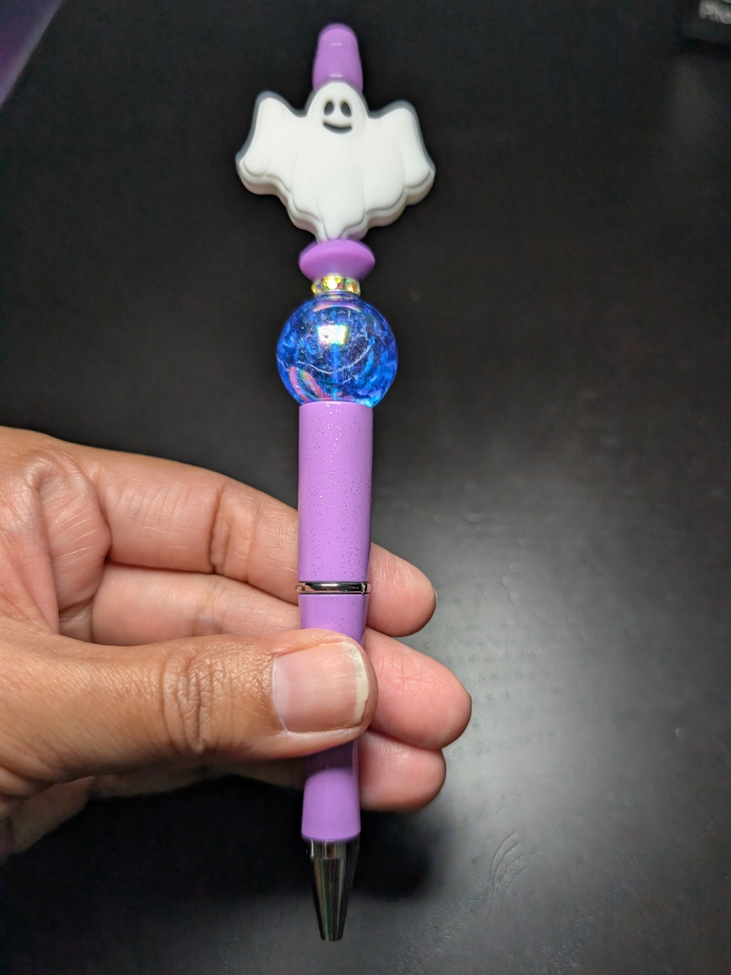 Pen -Ghost silicon beaded acrylic pen (black ink)