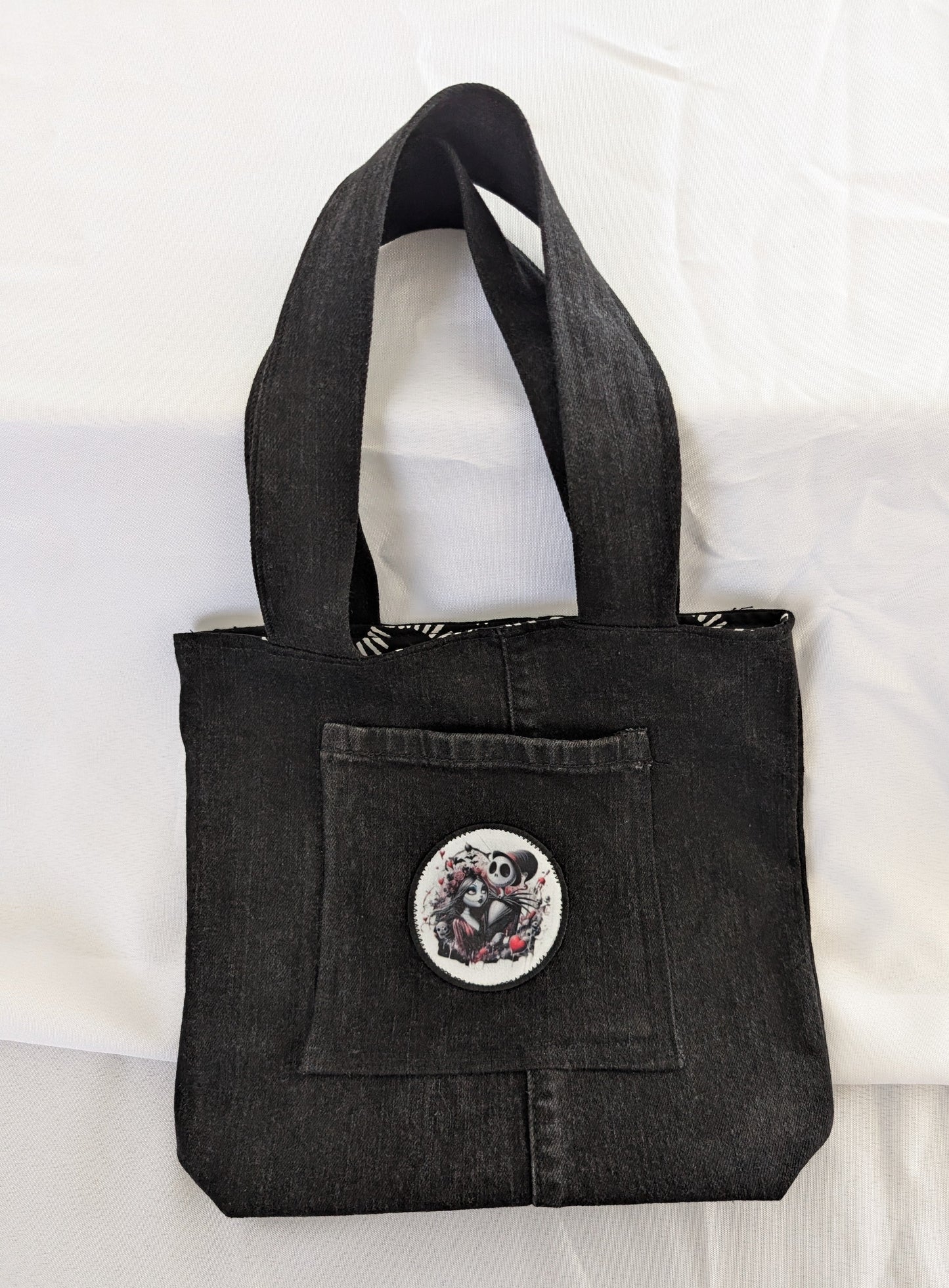 Black Jean Bag with Jack & Sally Patch