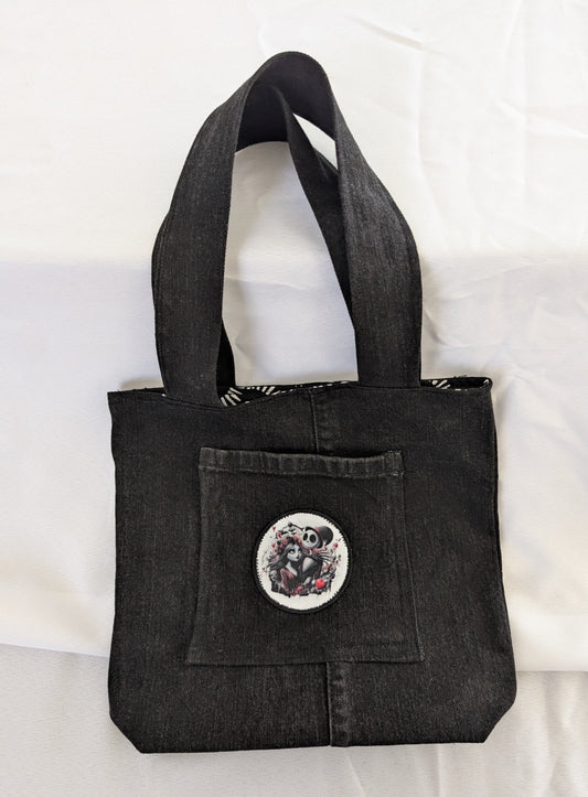 Black Jean Bag with Jack & Sally Patch