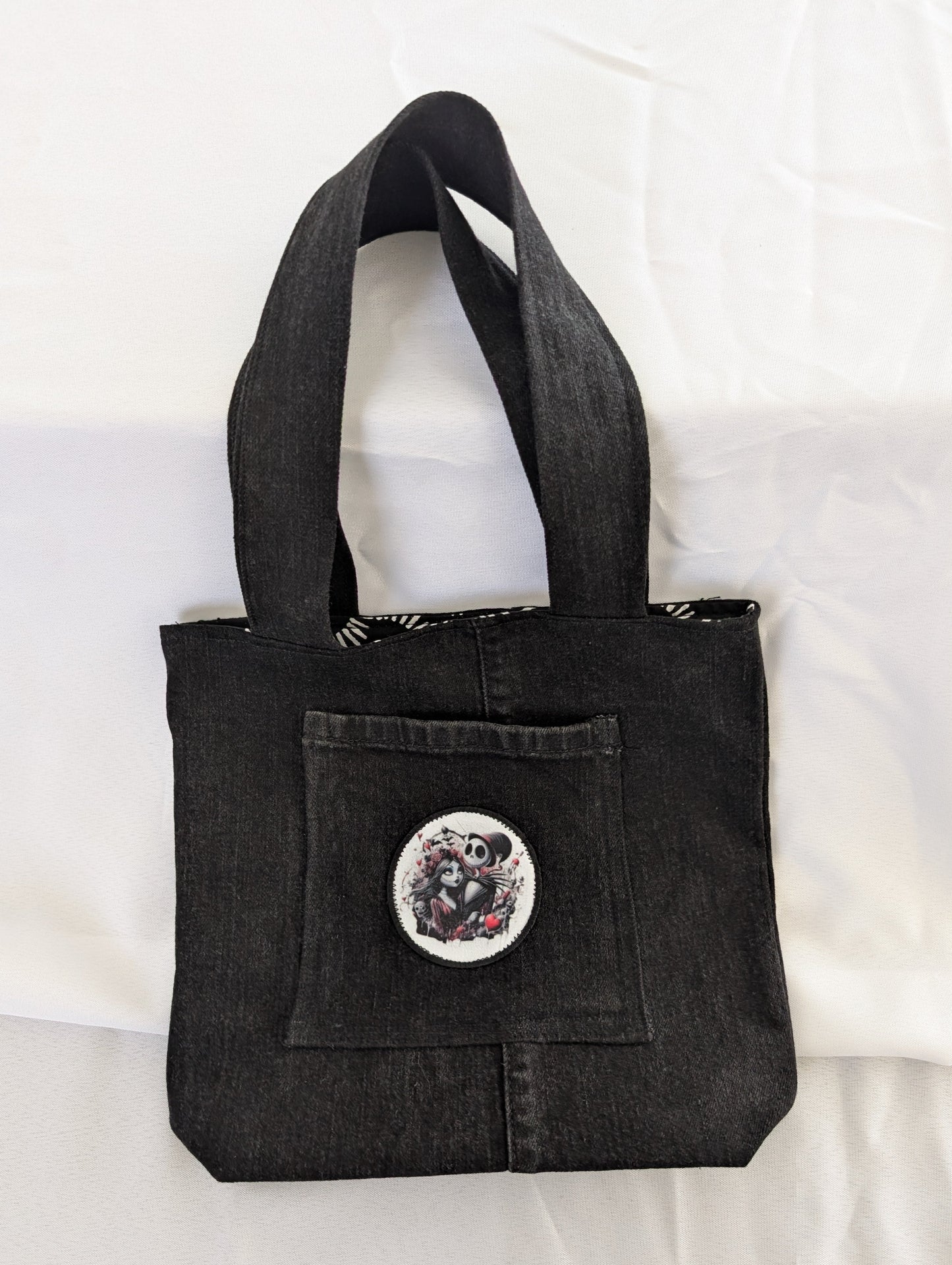 Black Jean Bag with Jack & Sally Patch