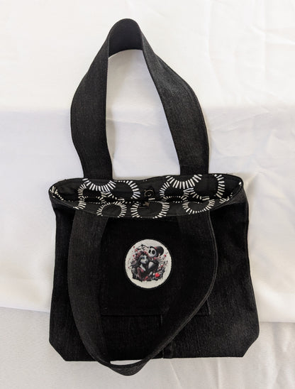 Black Jean Bag with Jack & Sally Patch