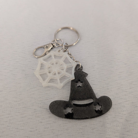 Keychain - Resin witch hat and spider web