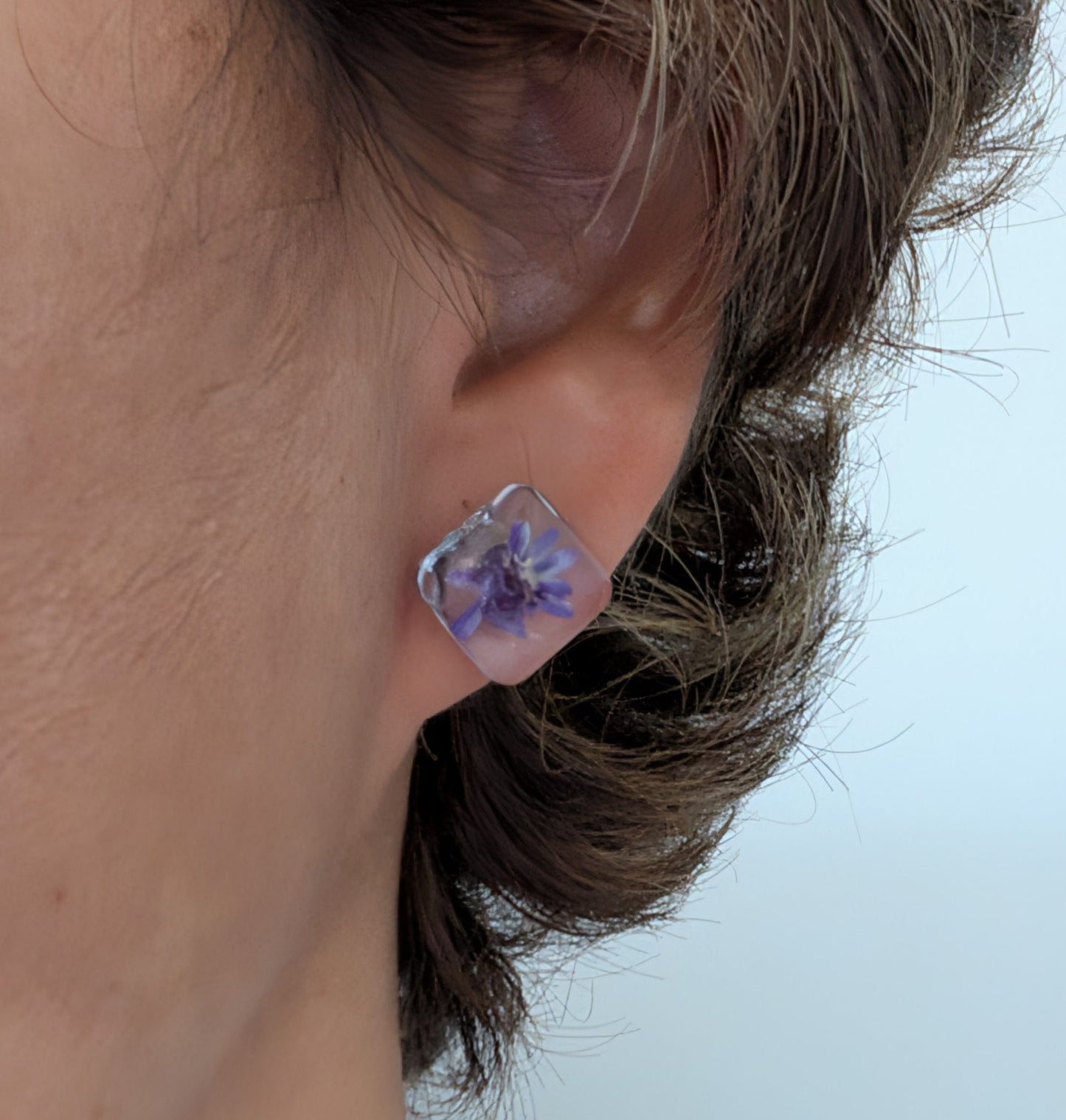 Earrings - Dried flowers Resin square studs