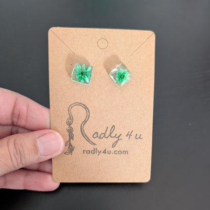 Earrings - Dried flowers Resin square studs