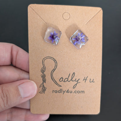 Earrings - Dried flowers Resin square studs
