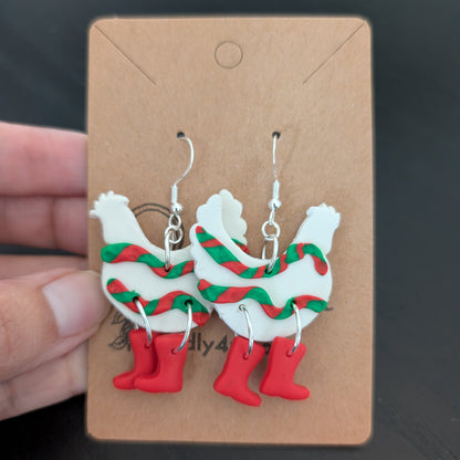 Earrings - Polymer Clay Polymer Clay Chicken with boots on 925 sterling silver hook