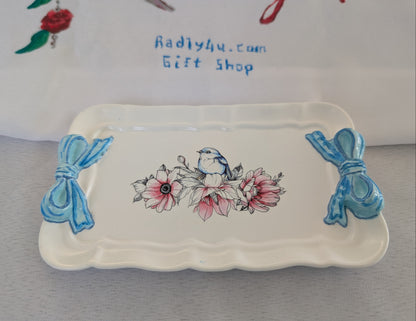 Knickknack - Resin rectangle trinket tray with bows